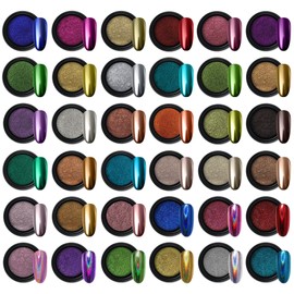 Artdone Artdone 36 Jars Chrome Nail Powder Nail Art Fimo Decoration Metallic Mirror Effect Holographic Aurora Chameleon Pigment Powder 1g/Jar Pearl for Resin Craft & Nail Art
