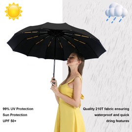Wydexint Umbrella, Automatic Umbrella, Pocket Umbrella, Automatic Stormproof, Automatic Open and Close, 24 Thickened Double Keels, Extremely Robust, Umbrella for Men and Women, black