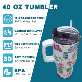 Gome 40 oz Christian Tumbler with Handle - Insulated Stainless Steel Bible/Faith Cup with Lid and Straw - Keeps Drinks Cold and Hot, Inspirational Biblical Gifts for Women - Hand Wash Only