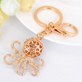 Ocean Octopus Keychain for Women, Beach Octopus Key Chain for Ladies, Cute Octopus Summer Keychains, Punk Octopus Vacation Keyring, Sparkling Rhinestone Octopus Animal Keychain Accessories