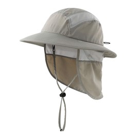 Connectile Kids' Summer UPF 50+ Flap Cap, Quick Drying, Wide Brim Sun Hat, UV Protection, Safari Hat, For Kids, Boys, gray
