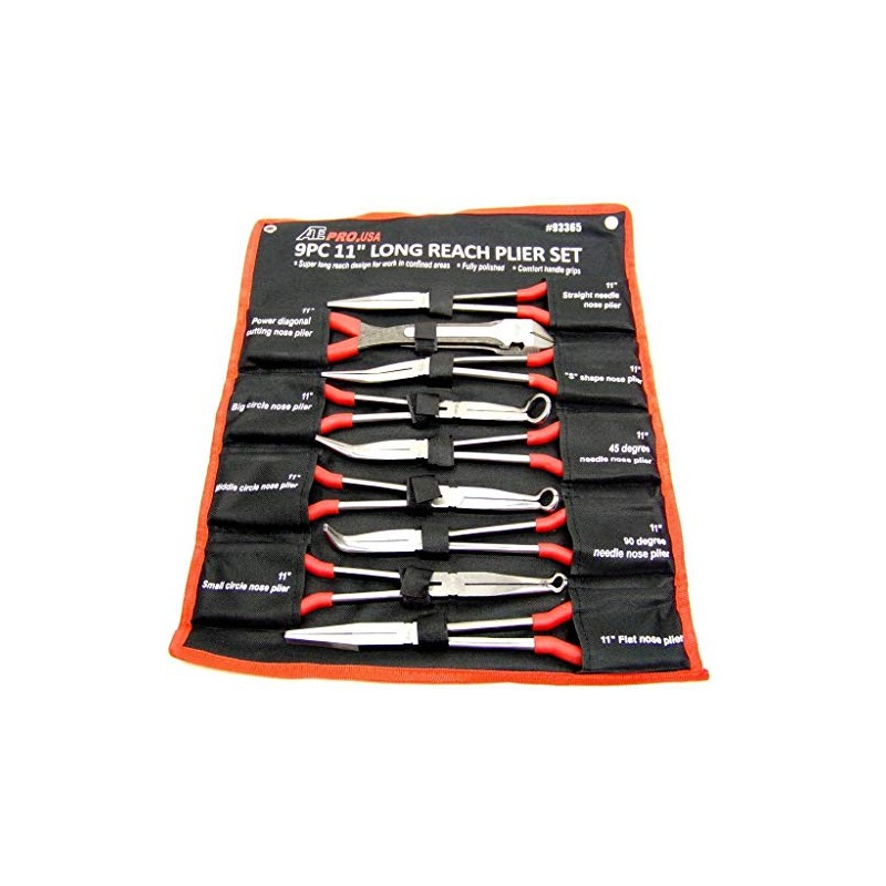 9 pc 11" Long Nose Plier Set Long Reach Circle