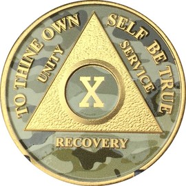 10 Year AA Medallion Camo Gold Plated Anniversary Chip Camouflage Color