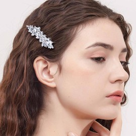 Vacaonio Crystal Pearl Hairclip Barrette Ponytail Holder Hair Clip Sparkly Pearl Head Clip Silver Rhinestone Hair Barrette Wedding Bridal Hair Pin Hairclip Decorative Hair Accessories for Women
