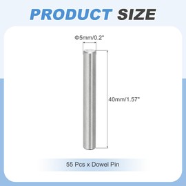 sourcing map 55Pcs Dowel Pin 5mm x 40mm Shelf Support Pin 304 Stainless Steel Shelf Pegs for Shelves Cabinets Furniture Nickel Plated, Silver Tone