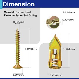 Usdrwam 50Pcs Self Drilling Drywall Anchors with Screws, Metal Expansion Bolt for Drywall, Screw Anchors Heavy Duty