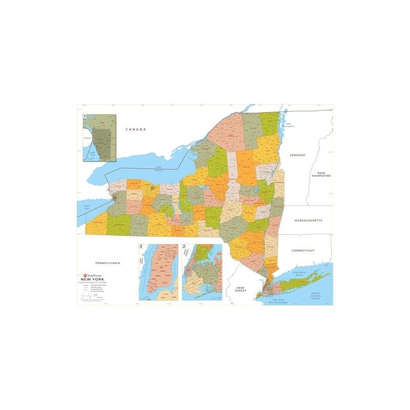 New York ZIP Code Map with Counties - Poster -