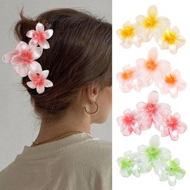 Hawaiian Flower Hair Clips Large Matte Hair Claw for Women Non-Slip Strong Hold Clips for Thick Hair, Hair Accessories for Women and Girls ，Yellow，Orange，Red，Green