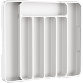 Kitsure Silverware Organizer - Adjustable Kitchen Drawer Organizer, Utensil Organizer, Cutlery Tray for Classified Storage, Versatile Kitchen Organizer, 12.13" × 1.54" × 8.07"~13.90", White