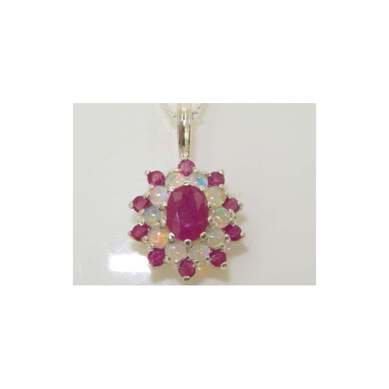 Ladies Solid 925 Sterling Silver Ornate Large Natural Ruby &