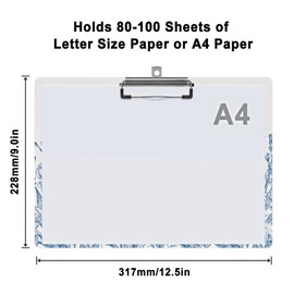 Clipboard Horizontal Wooden with Designs A4 Letter Standard Size，Cute Clipboards with Low Profile Clip for Drawing, Office Art Supplies - Blue Flowers（9" x 12.5"）