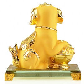 BOYULL Large Size Chinese Zodiac Dog Year Golden Resin Collectible Figurines Table Decor Statue