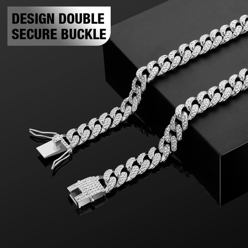 WimuPath Silver-Plated Diamond Dog Collar - Cuban Style Metal Chain