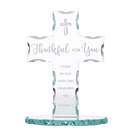 Autom Christian Brands Inspirational Gifts - Laser Engraved Standing Glass Cross, 7.13-Inch, Thankful for You