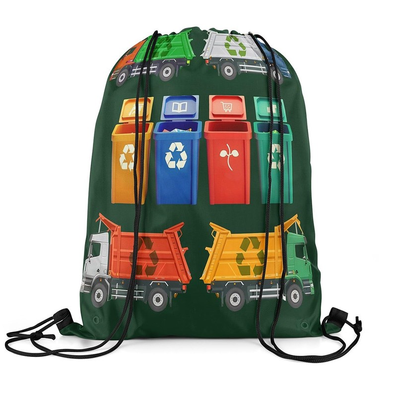 Colorful Garbage Truck Drawstring Backpack,Recycling Trash Can Dumpster Drawstring Bags