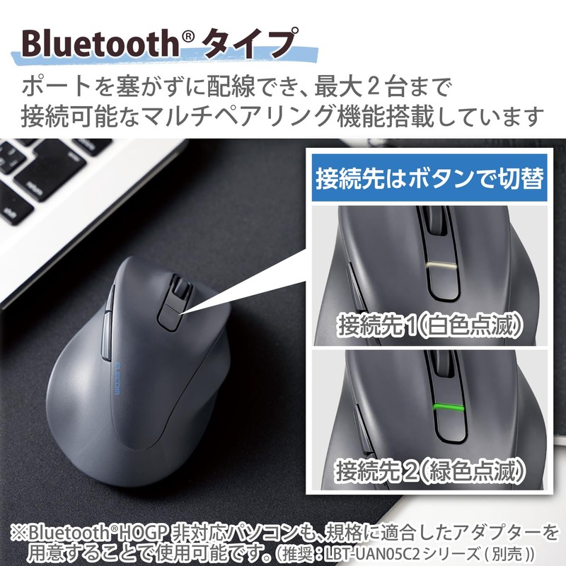 Elecom (ELECOM) Wireless Mouse EX-G Bluetooth, Silent, Size M, 5