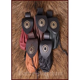 Battle-Merchant Large Medieval Leather Money Cat with Metal Clasp Wallet Thaler Bag Leather Bag (Dark Brown)