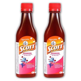 Emulsion de Scott Aceite de hígado de bacalao sabor Cereza - pack de 2 de 6.1 fl oz - 180 ml - Suplemento dietético para niños con vitamina A y calcio.