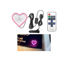 FALVFUN Car LED Ambient Light, Love Heart USB Vehicle Neon Lighting with Remote Control for Triangle or Back Window, Auto Interior Atmosphere Lamp Sign Decoration Accessories, Universal Fit (Pink)