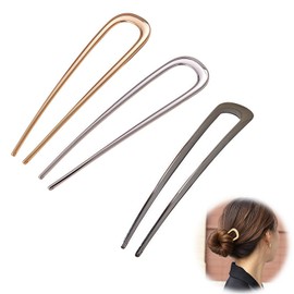 Heanvmyss French Hair Pin,3 Stück 14cm U-förmige Französische Twist Hair Pin,Metall Haarnadeln Groß,Stilvoll Vintage Haargabel,Haarklemmen für Frauen,Mädchen(Gold+Silber+Schwarz)