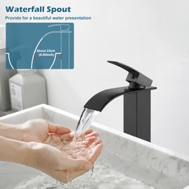 Midanya Tall Waterfall Bathroom Bowl Vessl Sink Faucet Matte Black Single Handle Single Hole Deck Mount Mixer Tap with Large Rectangular Spout Sink Faucet Lavatory Vanity