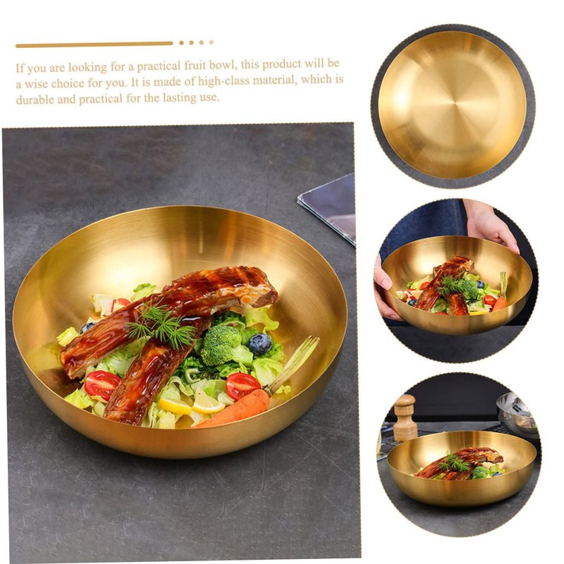 KICHOUSE Elegant 304 Stainless Steel Salad Bowl Mix Serve Fruit