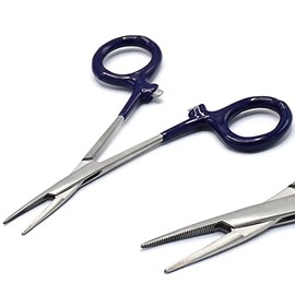 AAProTools Dog Pet Ear/Nose Hair Puller Grooming Hemostat Locking Forceps Pliers, 5" (12.7cm), Straight (Navy Blue Dip)