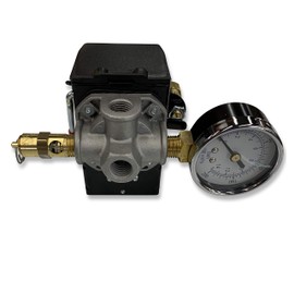 25 AMP Air Compressor Pressure Switch 4 Port 95-125 PSI w/Side Mount 0-200 PSI Gauge 150 PSI pop off valve