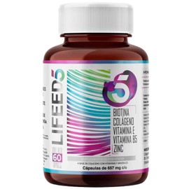 LIFEED Biotina, Colgeno Hidrolizado, Zinc y Vitaminas E y B5  Multivitamnico Sin Gluten para Cuidado de Cabello, Piel y Uas  Suplemento para Mujer y  