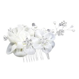 LOHGOU Wedding Party Flower Pearl Hair Comb for Women Girls, Floral Rhinestone Bridal Side Combs Wedding Hair Pin Hairpieces (White)
