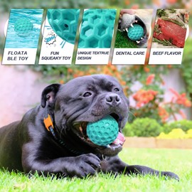 Putago Squeaky Dog Balls, Indestructible Dog Toys for Aggressive Chewers Large/Medium Breed, Natural Rubber Interactive Chew Toys for Teeth Clean, Relieves Anxiety (Light Blue)