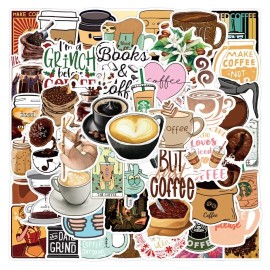 Unbranded 50 pcs Coffee Stickers | Coffee life Stickers  | Coffee bean Stickers Waterproof