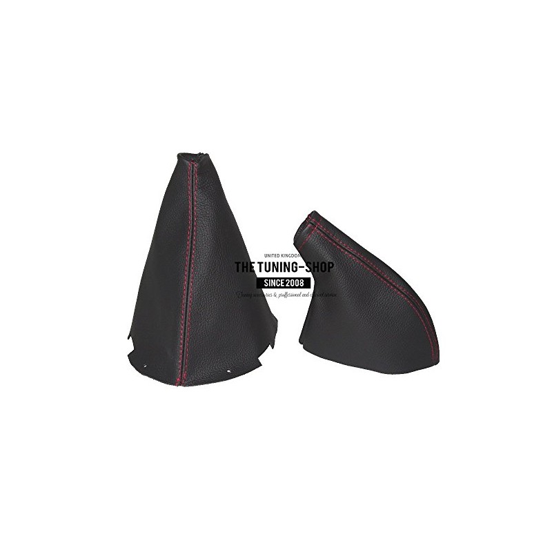GEAR & HANDBRAKE GAITER BLACK LEATHER RED STITCHING