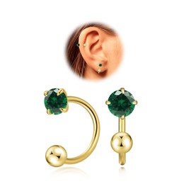 Winzige 3mm Birthstone Ohrringe für Frauen Teenager Mädchen Kleine Huggie Hälfte Hoop Ohrringe Winzige Knorpel Hypoallergene Ohrstecker Schraube Ohrringe (May-Emerald, Gold)