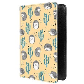 PU Leather Passport Holder Travel Wallet RFID Blocking Card Case Cover With Unique Pattern (Cute cartoon desert hedgehog and cactus £
