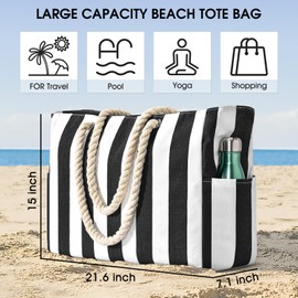 oscaurt Beach Bag, Shopper Bag, Women's Swimming Bag, Striped Tote Bag, Waterproof Beach Bag, Large Beach Bag with Zip, Handbag, Women's Gifts for Women