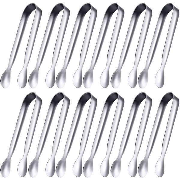 Gejoy 12 Pack Sugar Tongs Ice Tongs Stainless Steel Mini Serving Tongs Appetizers Tongs Small Kitchen Tongs for Tea Party Coffee Bar Kitchen (Silver)
