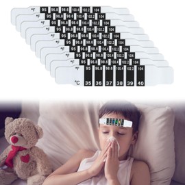 10 PCS Forehead Thermometer Strips, with Liquid Crystal Display Reusable Quick Read Fever Thermometer Stickers Set Safe Non-Toxic for Babies Toddlers Kids Elderly