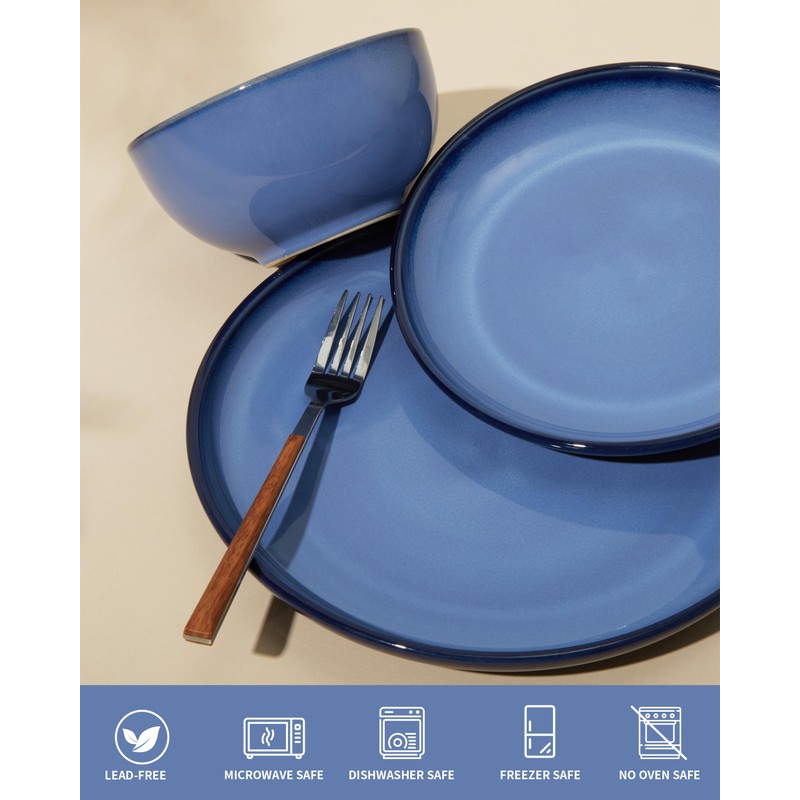 Pokini Stoneware Dinnerware Sets, Ceramic Plates and Bowls Set, Microwave
