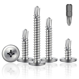 HXJDAM Pack of 150 Self-Tapping Screws Stainless Steel 4.8 x 19 mm Self-Tapping Metal Screws Self-Drilling Screws Made of 410 Stainless Steel for Sheet Metal Wood Plastics with Bit