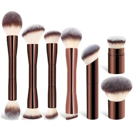 Brochas para Maquillaje, 7 PCS Set de Brochas para Maquillaje Profesional Alto Nivel, Suave y Cómodo, Se Utiliza para Lociones Faciales, Cremas, Contornos y Polvos (Marrón)