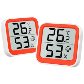 NOKLEAD Thermometer Humidity Meter Indoor Mini Hygrometer Monitor Room Temperature Meter with Face Symbol Comfort Display ℃/℉ Switch for Baby Room, Greenhouse, Office (Orange)