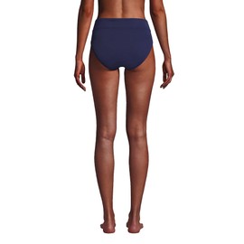Lands' End Women's Chlorine Resistant High Leg High Waisted Bikini Swim Bottoms, Deep Sea Navy, Large