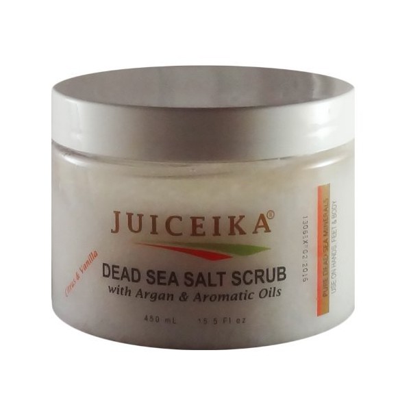 Dead Sea Salt Scrub with Argan & Aromatic Oils -Citrus & Vanilla Scent (15.5 fl.oz.-450ml) by Juiceika