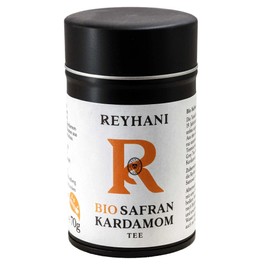 Organic Saffron Cardamom Tea 70 g - Tea Blend of Aromatic Earl Grey Tea - Finest Saffron Threads and Cardamom by Reyhani