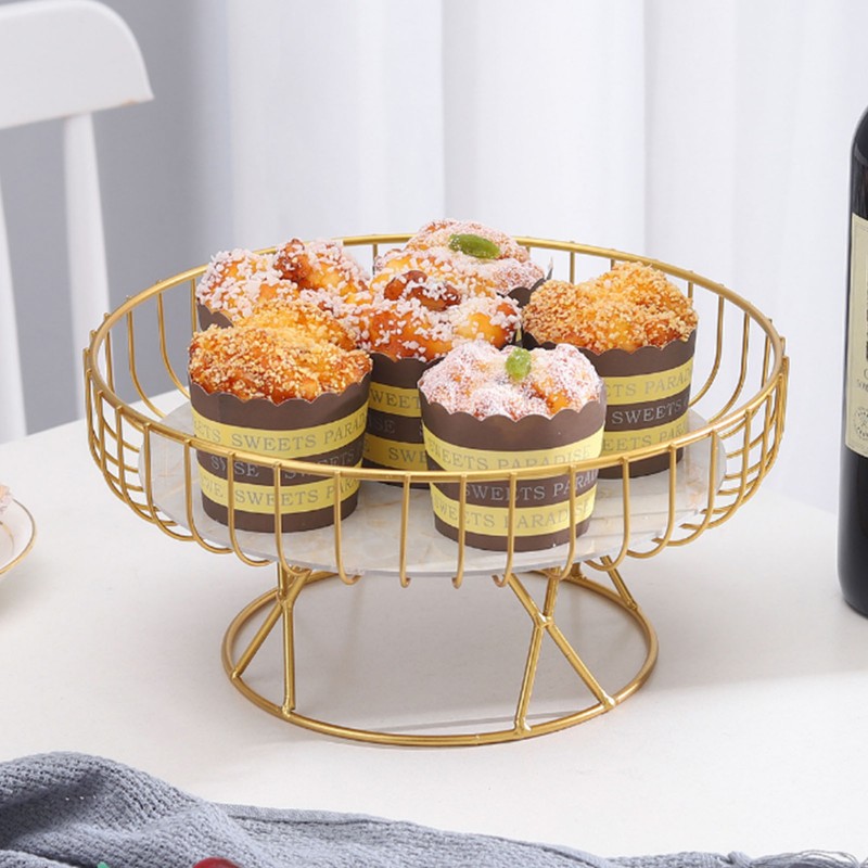 Fruit Tray Hollow Design High Foot Iron Marblel Decorative Practical
