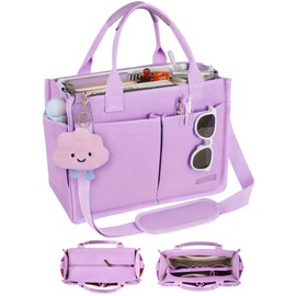 BESBESME Canvas Tote Bag for Women with Zipper & Compartments– Large Multi-Pocket Work & College Crossbody Shoulder Bag, Detachable Strap, Laptop Purse for Teachers, Nurses, Travel,Church