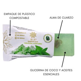 JABÓN con ACEITE ESENCIAL DE YERBABUENA y CUARZO| Hecho con Glicerina de Coco | Aceite Escencial | Vegano | Biodegradable | Empaque de jabón compostable (Yerbabuena - Aventurina)