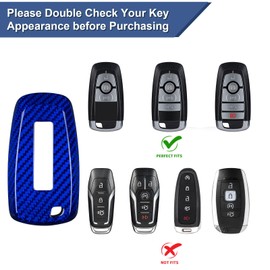 T-carbon Real Glass Fiber Key Fob Case Protector with Keychain fits for Raptor Bronco & Bronco Sport F150 Explorer Key Fob Cover with Keychain 2020-2023 2024 2025, Blue