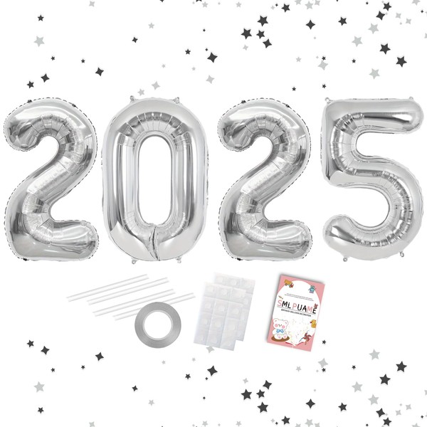 Smlpuame 40 Inch 2025 Balloons Silver, Huge Foil Number Balloons